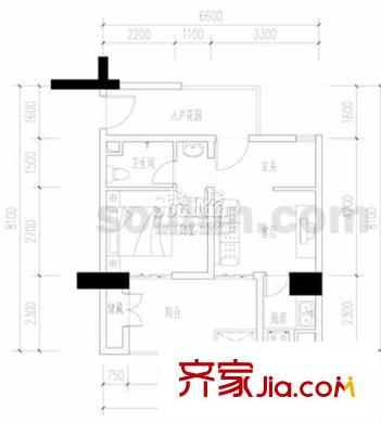 和旭QQ時(shí)代戶型圖A-4 1室2廳1衛(wèi)1廚