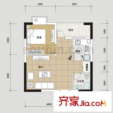 好利來上島酈舍戶型圖A1 1室1廳1衛(wèi)1廚