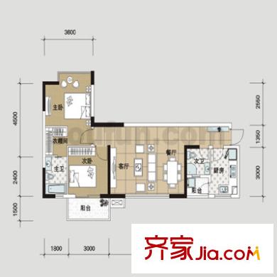 好利來上島酈舍戶型圖B7型 2室2廳2衛(wèi)1廚