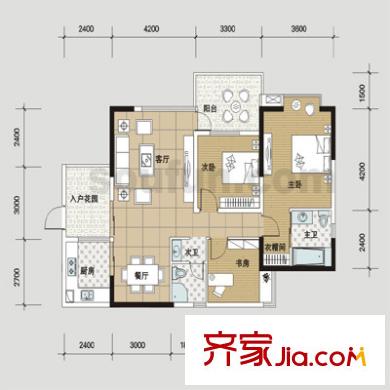 好利來上島酈舍戶型圖C3型 3室2廳2衛(wèi)1廚