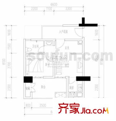 和旭QQ時代戶型圖A-5 1室1廳1衛(wèi)1廚