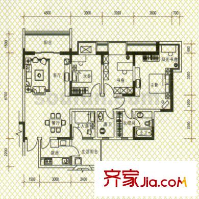 書香美舍戶型圖C4 4室2廳2衛(wèi)1廚