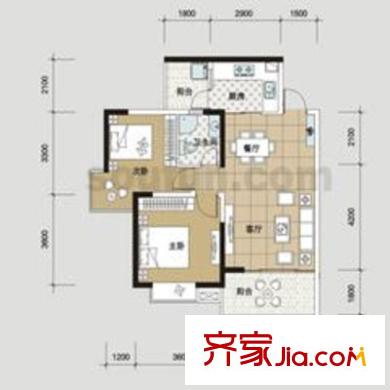 好利來上島酈舍戶型圖B1型 2室2廳1衛(wèi)1廚