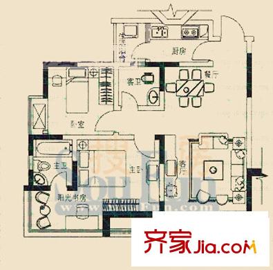 書香美舍戶型圖戶型圖 2室2廳2衛(wèi)1廚