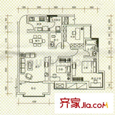 書香美舍戶型圖戶型圖 3室2廳2衛(wèi)1廚