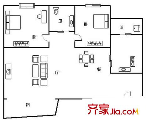 金科花園戶型圖戶型圖 2室2廳1衛(wèi)1廚