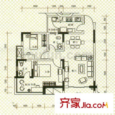 書香美舍戶型圖戶型圖 2室2廳2衛(wèi)1廚