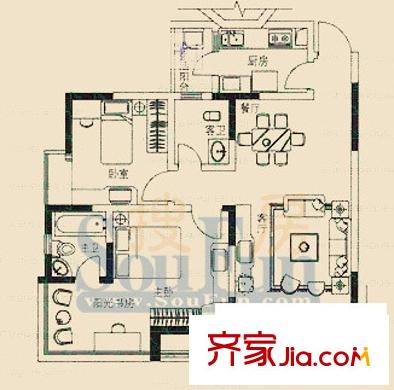 書香美舍戶型圖戶型圖 2室2廳2衛(wèi)1廚