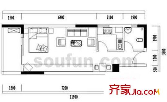 望江閣 1室 戶型圖