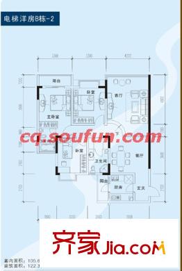 錦域藍(lán)灣戶型圖電梯洋房B棟2# 3室2廳2衛(wèi)1廚