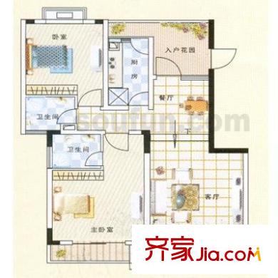 錦域藍(lán)灣戶型圖戶型圖 2室2廳2衛(wèi)1廚
