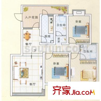 錦域藍(lán)灣戶型圖2號(hào)樓 3室2廳2衛(wèi)1廚