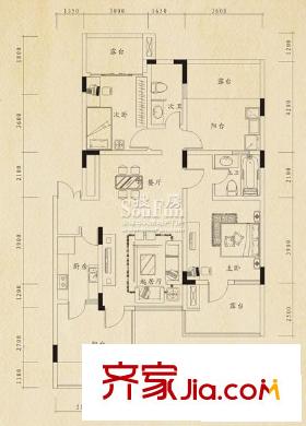 巨豪香溪美林一期高層所有樓棟E型二層戶型 2室2廳2衛(wèi)1廚