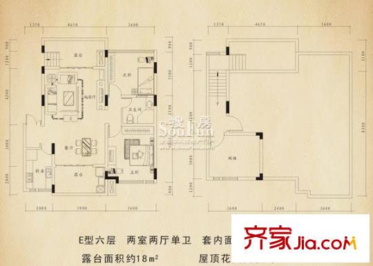 巨豪香溪美林一期高層所有樓棟E型六層戶型 2室2廳1衛(wèi)1廚
