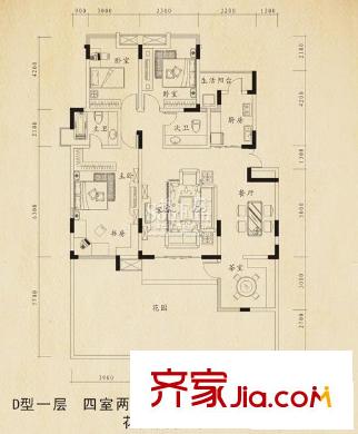巨豪香溪美林一期高層所有樓棟D型一層戶型 4室2廳2衛(wèi)1廚