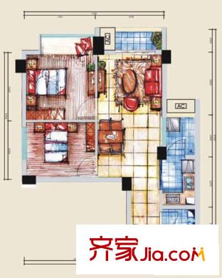 海航新街口戶型圖C5 2室2廳1衛(wèi)1廚