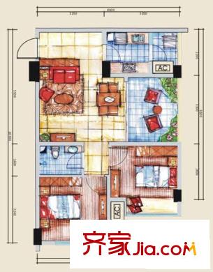海航新街口戶型圖C14 2室2廳1衛(wèi)1廚