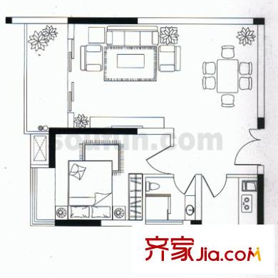 明瑜恒康佳苑 1室 戶型圖