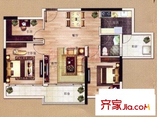 明瑜恒康佳苑 3室 戶型圖