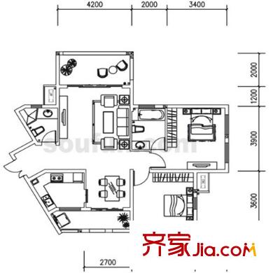 協(xié)信檸檬郡戶型圖戶型圖 2室2廳2衛(wèi)1廚