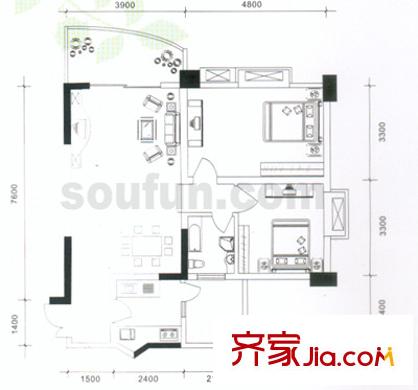 尚賞居戶型圖A棟標(biāo)準(zhǔn)房4,5號(hào) 2室2廳1衛(wèi)1廚