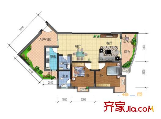 榮鼎國際戶型圖戶型圖5 2室2廳1衛(wèi)1廚