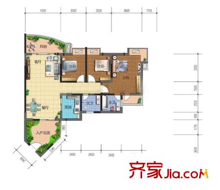 榮鼎國際戶型圖戶型圖4 3室2廳2衛(wèi)1廚