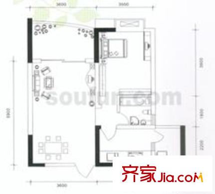 尚賞居戶型圖A棟標(biāo)準(zhǔn)房3,6號(hào) 1室2廳1衛(wèi)1廚