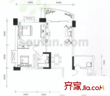 尚賞居戶型圖B棟標(biāo)準(zhǔn)房1,8號(hào) 2室2廳1衛(wèi)1廚