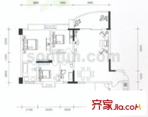 尚賞居戶型圖A棟標(biāo)準(zhǔn)房2,7號(hào) 3室2廳2衛(wèi)1廚