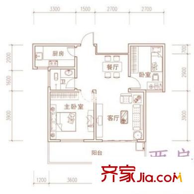 龍湖南苑 2室 戶型圖