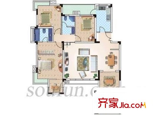 金科天籟城美社戶型圖戶型圖 3室2廳2衛(wèi)1廚