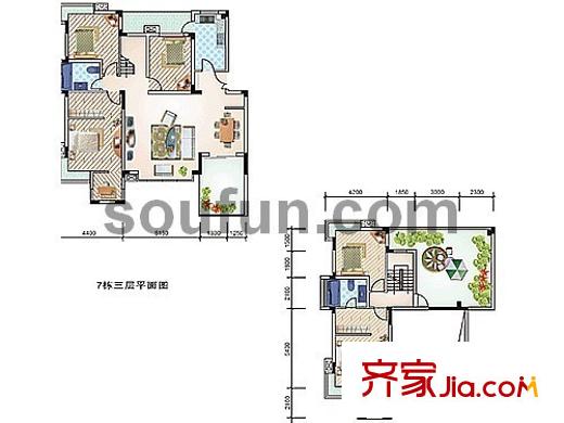 金科天籟城美社戶型圖B-3 3室2廳2衛(wèi)1廚