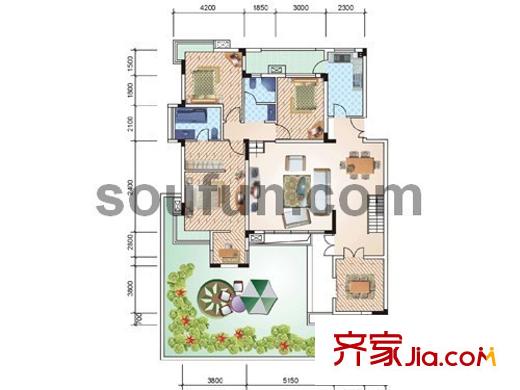 金科天籟城美社戶型圖B-1 3室2廳2衛(wèi)1廚