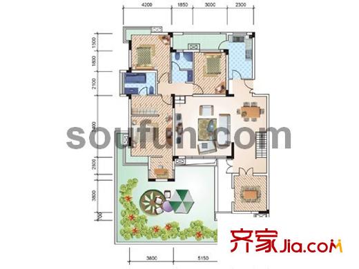 金科天籟城美社戶型圖A-4 3室2廳2衛(wèi)1廚