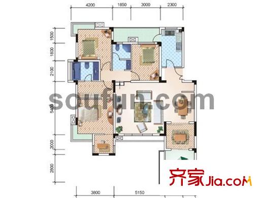 金科天籟城美社戶型圖B-2 3室2廳2衛(wèi)1廚