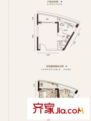 南方東銀ARC中央廣場戶型圖一期5號(hào)樓標(biāo)準(zhǔn)層A1戶型 1室1衛(wèi)1廚