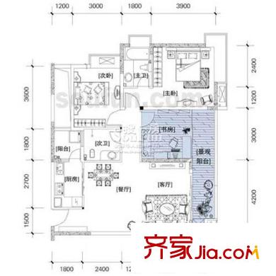 北回歸線戶型圖D戶型- 2室2廳2衛(wèi)1廚