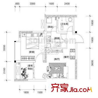 北回歸線 2室 戶型圖
