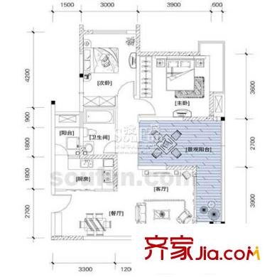 北回歸線戶型圖C1戶型 2室2廳1衛(wèi)1廚