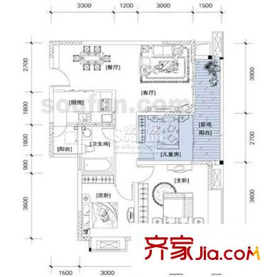 北回歸線戶型圖C2戶型 2室2廳1衛(wèi)1廚