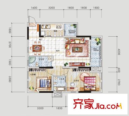 澤科興城戶型圖三期C1棟3號(hào)房(標(biāo)準(zhǔn)層) 2室2廳2衛(wèi)1廚