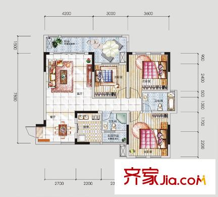 澤科興城戶型圖三期C1棟1號(hào)房(標(biāo)準(zhǔn)層) 3室2廳2衛(wèi)1廚