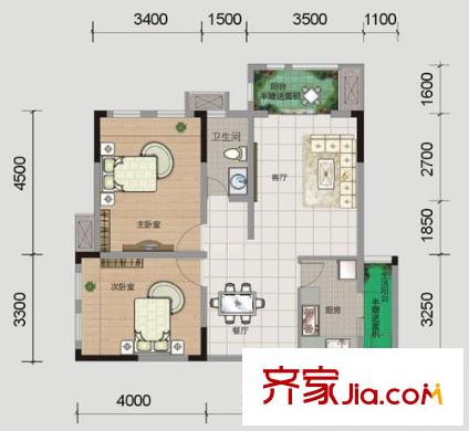 澤科興城戶型圖B1-2-6(已售完) 2室2廳1衛(wèi)1廚