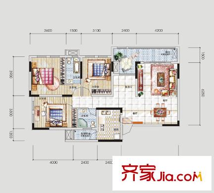澤科興城戶型圖三期C1棟6號(hào)房(標(biāo)準(zhǔn)層) 3室2廳2衛(wèi)1廚
