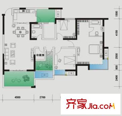 興茂盛世北辰A區(qū)戶型圖3期A1號(hào)樓標(biāo)準(zhǔn)層1戶型 3室2廳2衛(wèi)1廚