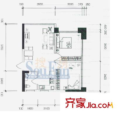 水晶石國際公寓 2室 戶型圖