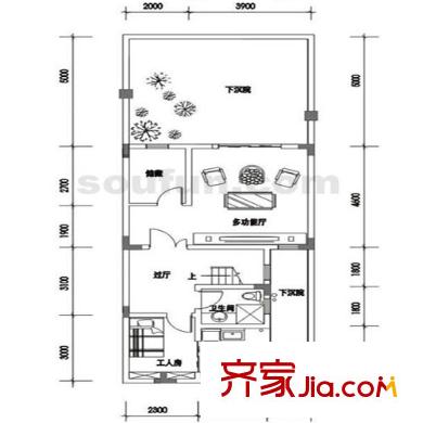 隆鑫花漾湖戶型圖B2-1下層 2室1廳1衛(wèi)