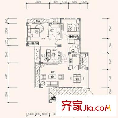 隆鑫花漾湖戶型圖D戶型 3室2廳2衛(wèi)1廚