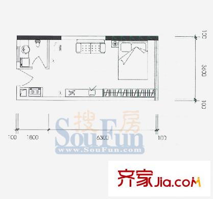 水晶石國際公寓戶型圖A4B4 1室1衛(wèi)1廚